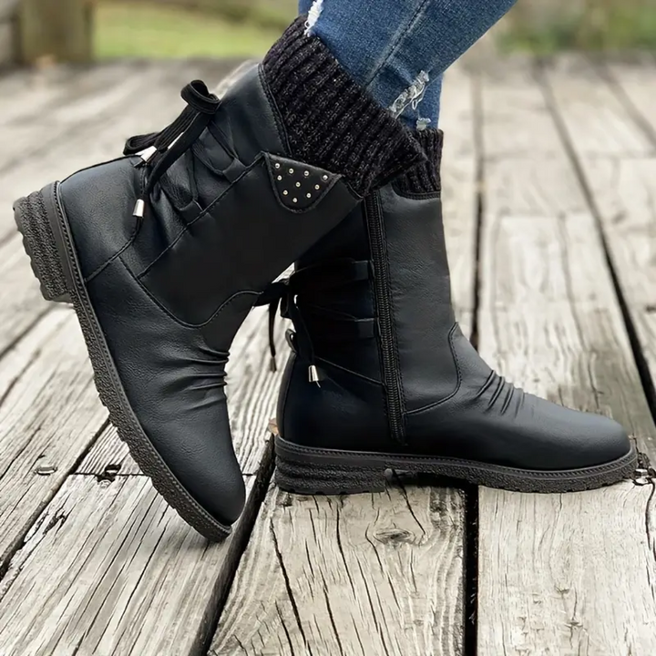 Elin | Mid-Calf Knit Detail Boots