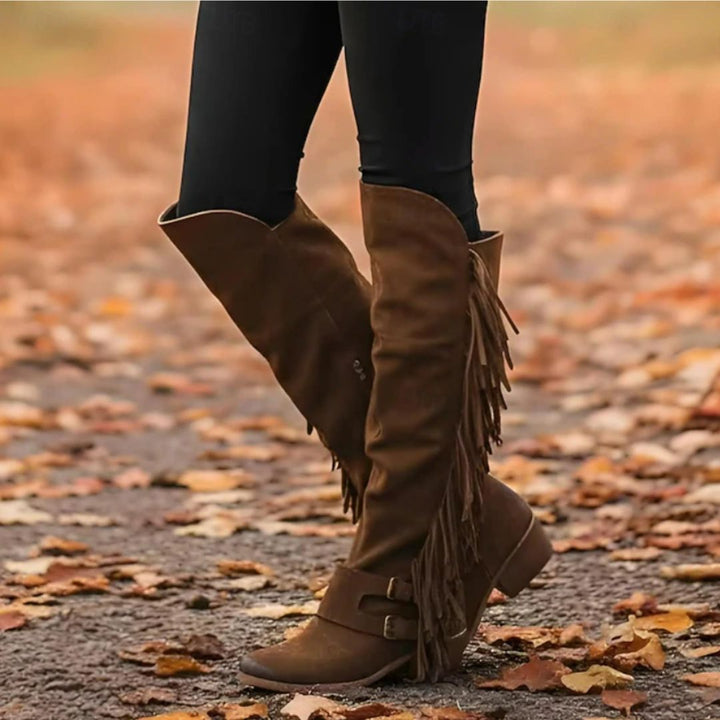 Solène | Suede Fringe Knee Boots