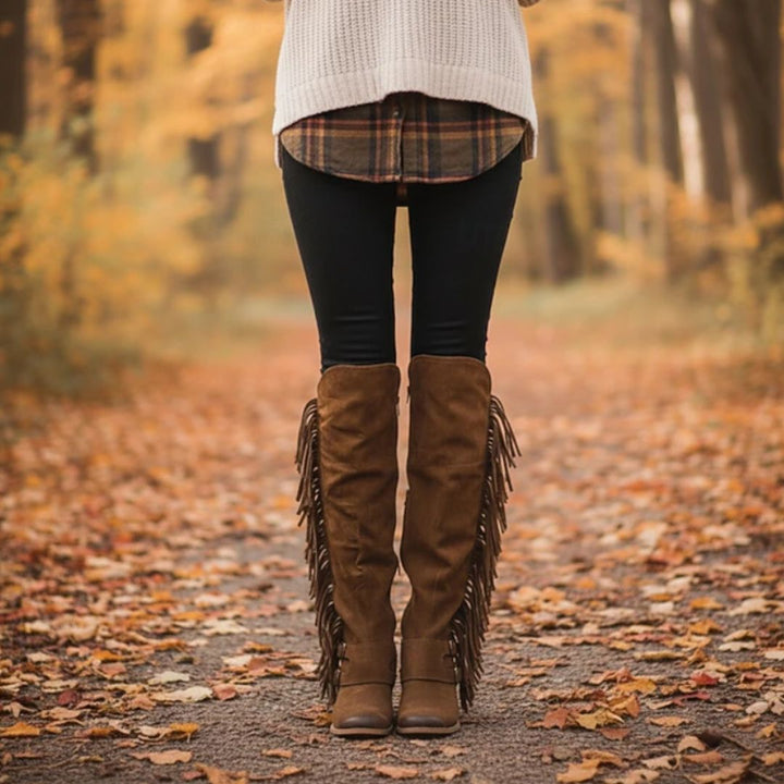 Solène | Suede Fringe Knee Boots