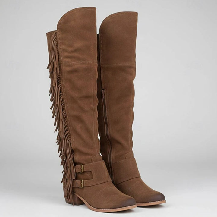Solène | Suede Fringe Knee Boots