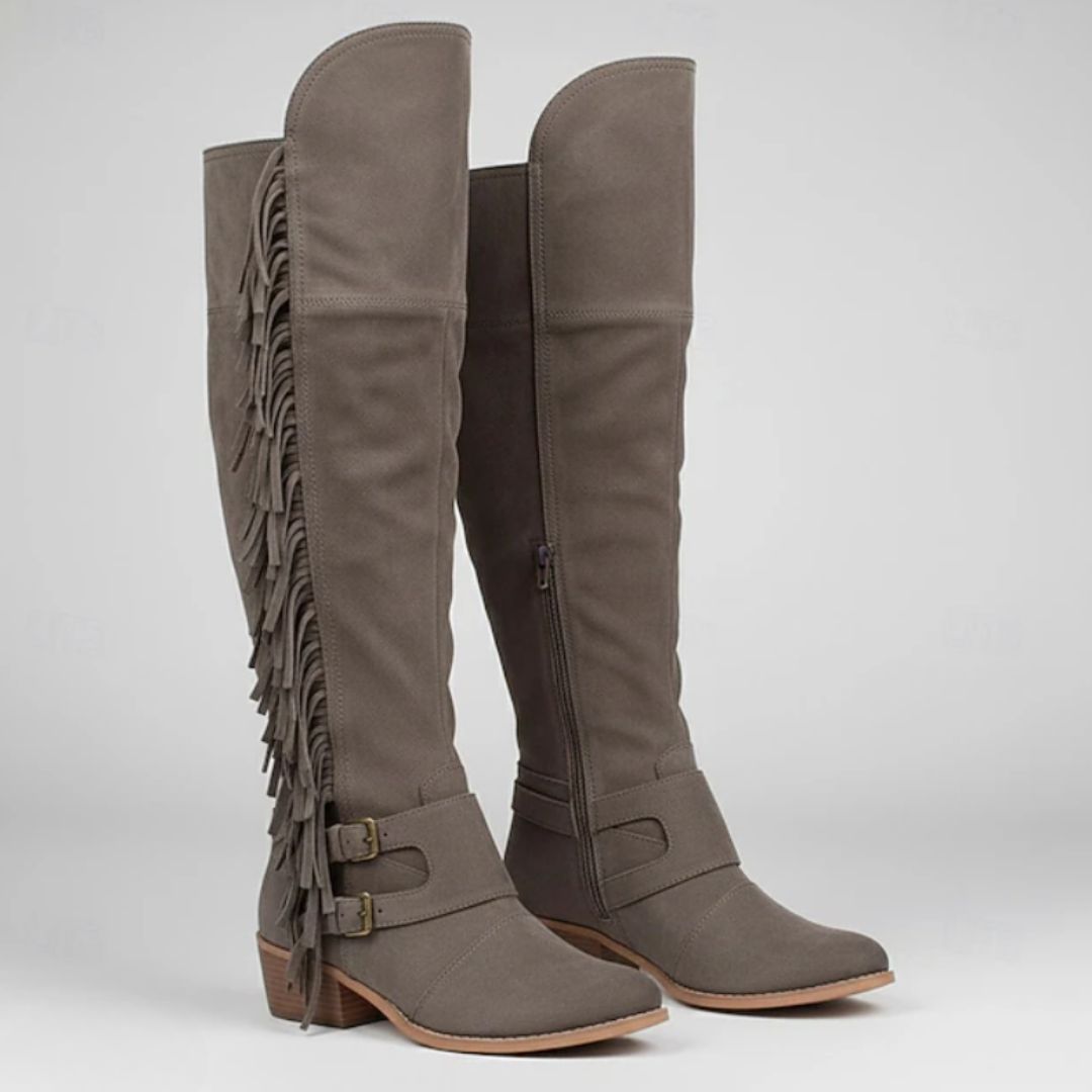 Solène | Suede Fringe Knee Boots