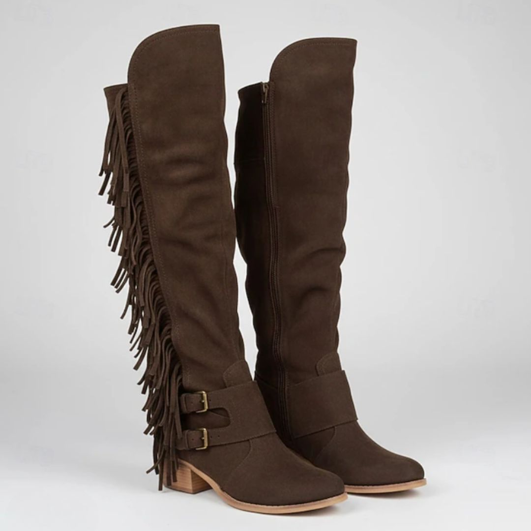 Solène | Suede Fringe Knee Boots