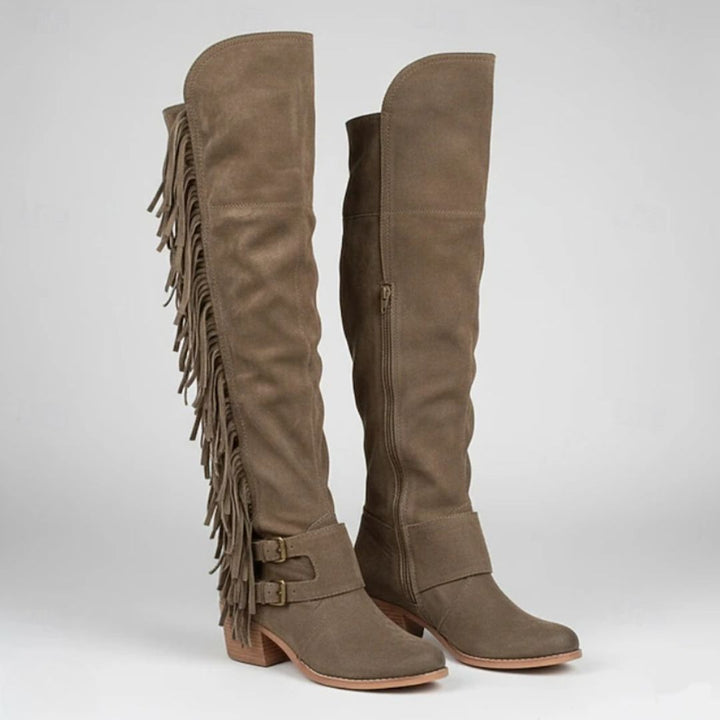 Solène | Suede Fringe Knee Boots