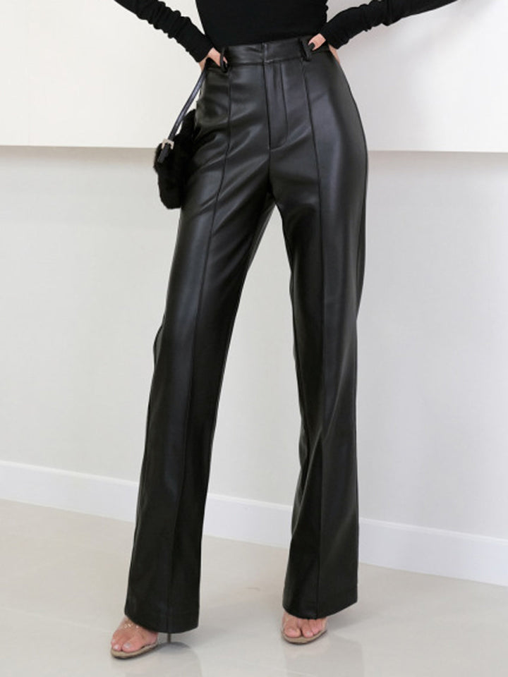 Solvi Split Pants — Faux Leather Elegance