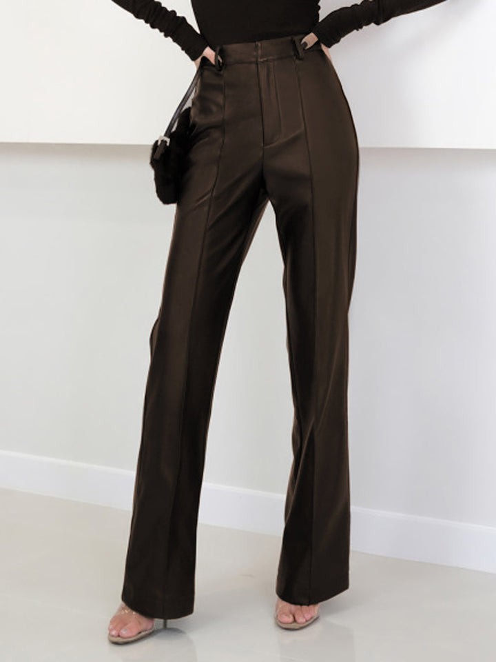 Solvi Split Pants — Faux Leather Elegance