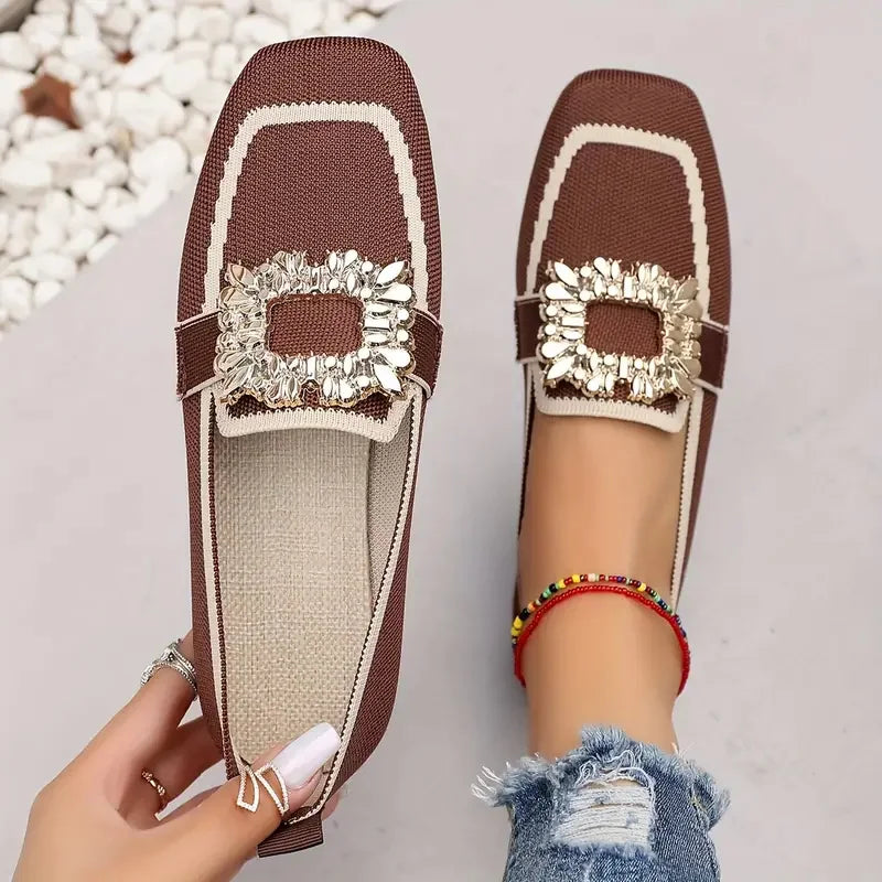 Shiela Jewel Buckle Canvas Loafers