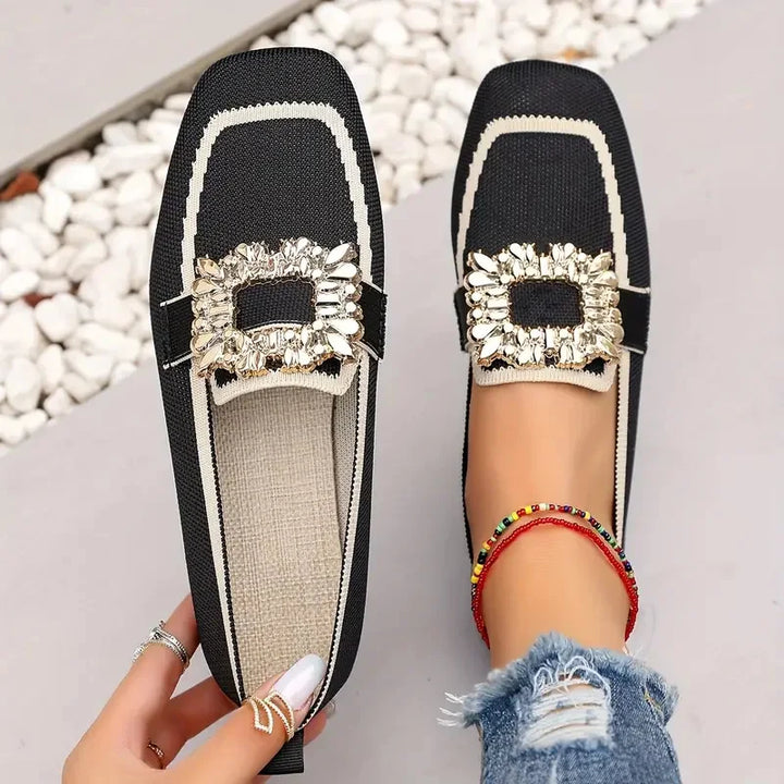 Shiela Jewel Buckle Canvas Loafers