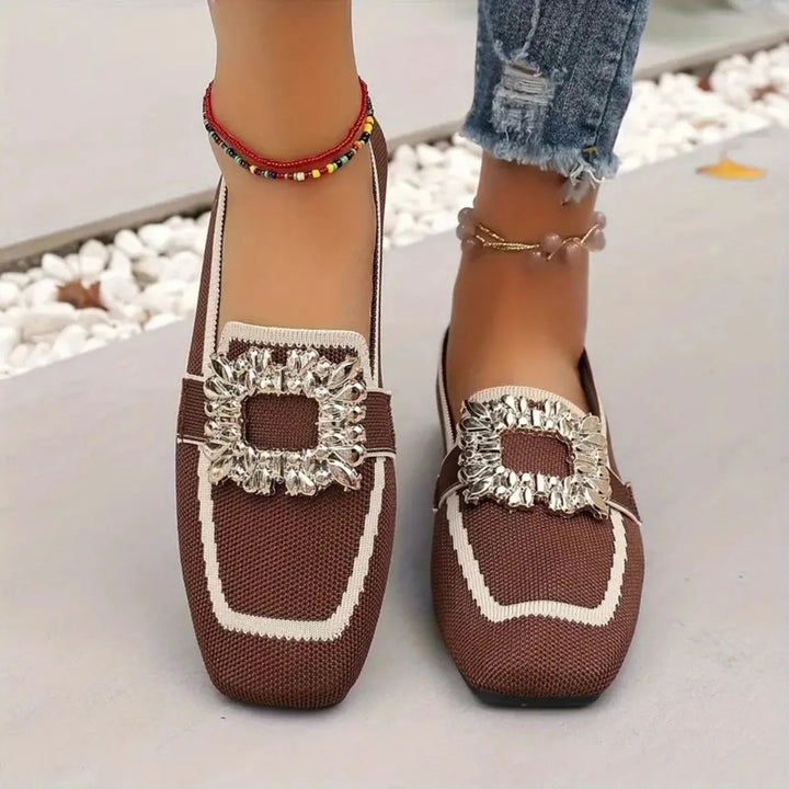 Shiela Jewel Buckle Canvas Loafers