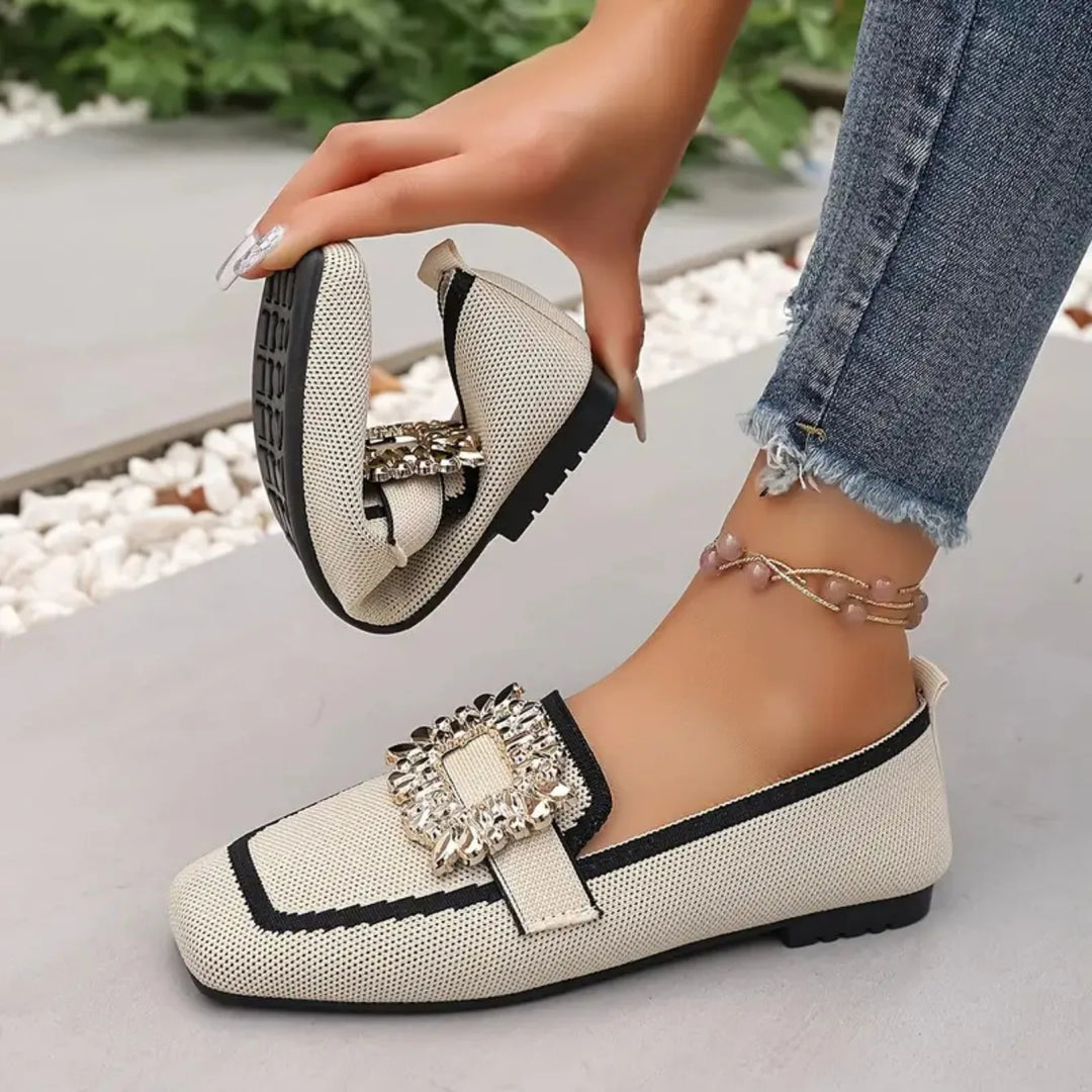 Shiela Jewel Buckle Canvas Loafers