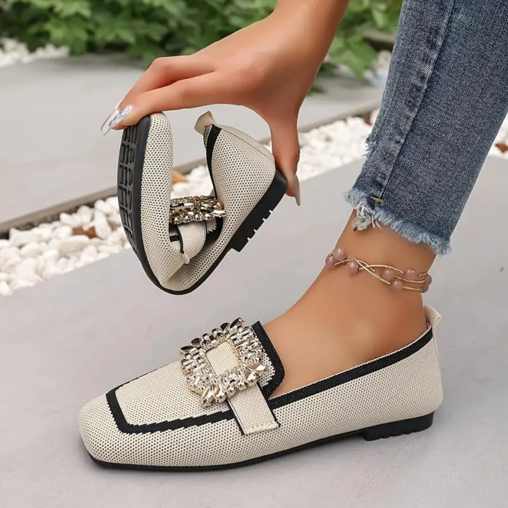 Shiela Jewel Buckle Canvas Loafers